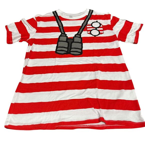 Where's Waldo Red White Striped T-Shirt Binoculars Graphic Licensed Character LG - Picture 1 of 6